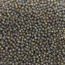 Czech &quot;Green &amp; Yellow&quot; Striped Travertine Seed Beads Size 11/0