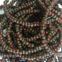 Czech &quot;Red Orange w/ Black Stripe&quot; Travertine Seed Beads Size 6/0