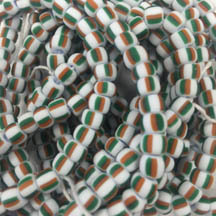 Czech &quot;White w/ Orange &amp; Green Matte&quot; Striped Seed Beads Size 2/0