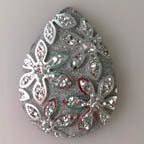 Large Silver Metallic Floral Teardrop Cabochon