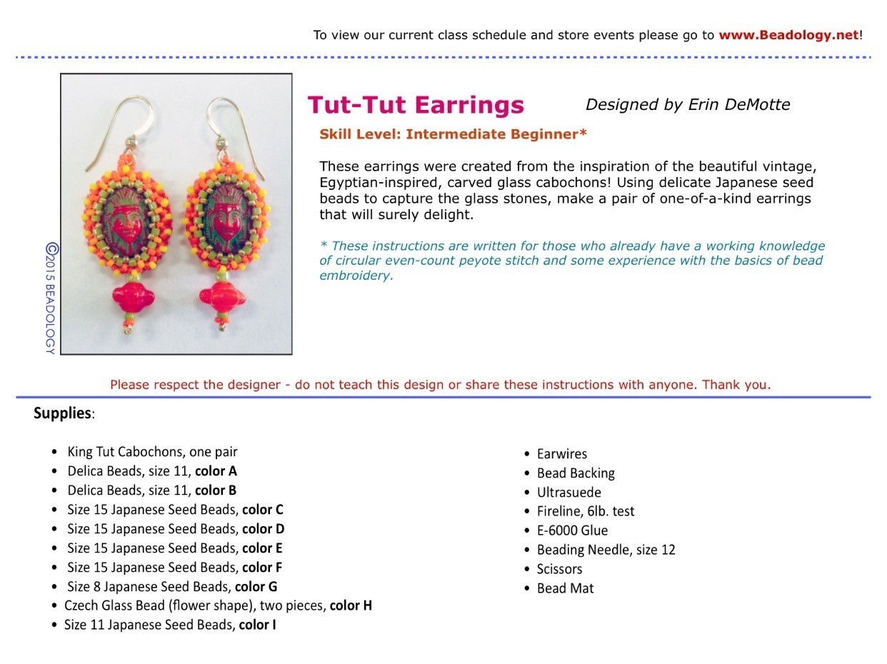 Tut-Tut Earrings Pattern Instant Download