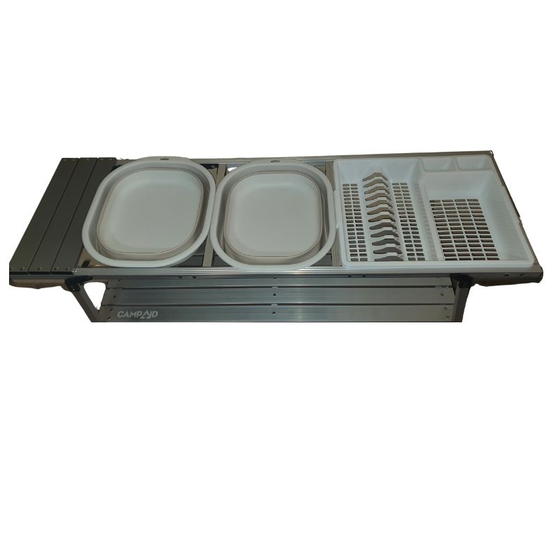 Camping fold flat aluminium double wash-up stand or table