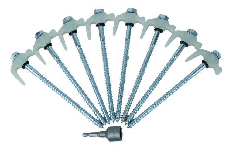 Glow in Dark 200mm Drill In Tent Pegs  8 per pack and 17mm Nutsetter