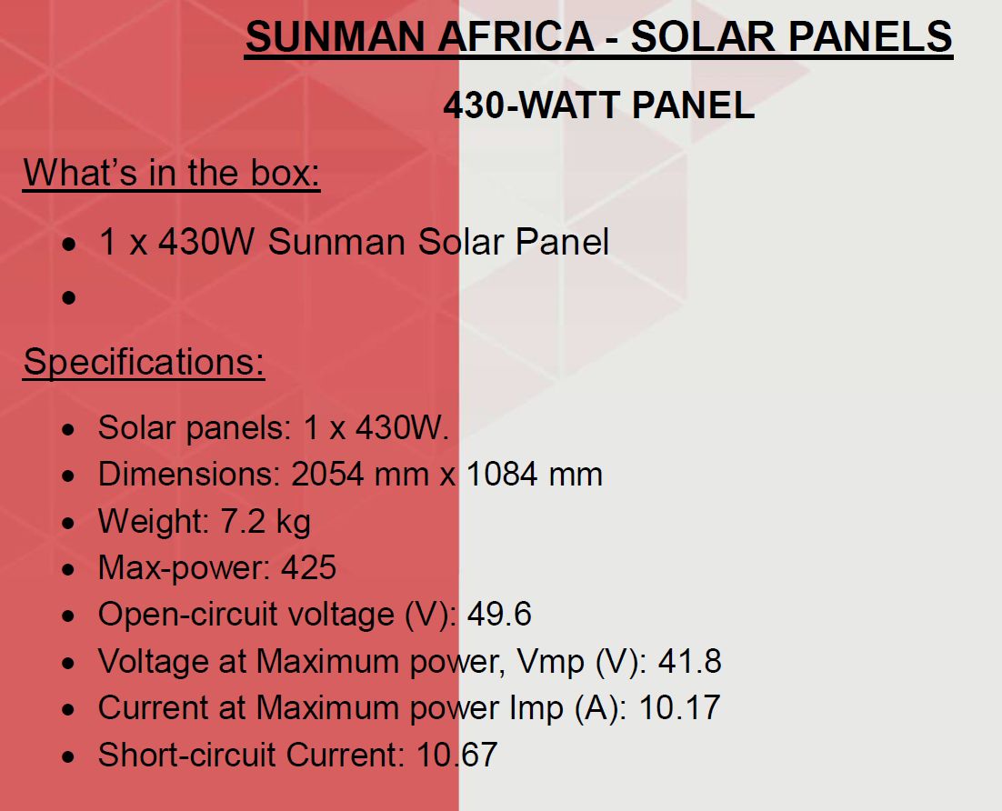 SunMan Flexible 430 Watt Solar Panel