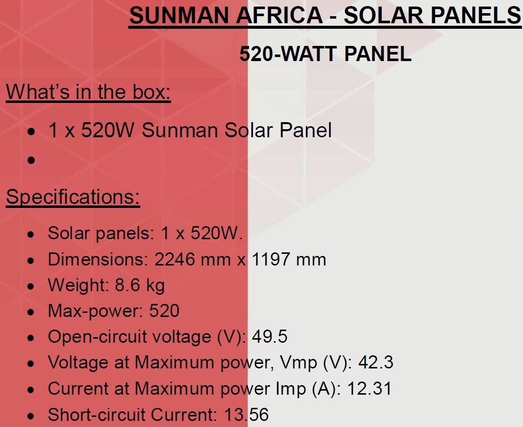 SunMan Flexible 520 Watt Solar Panel