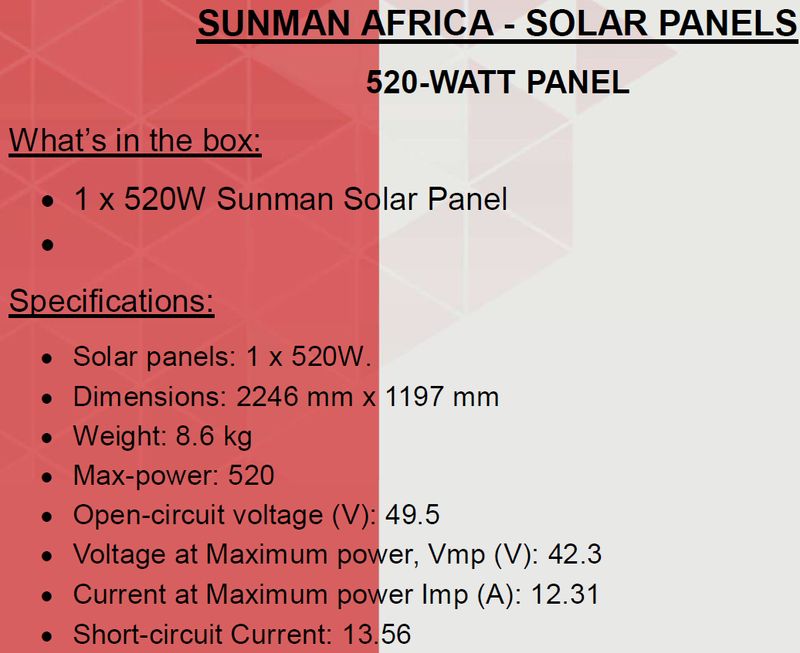 SunMan Flexible 520 Watt Solar Panel