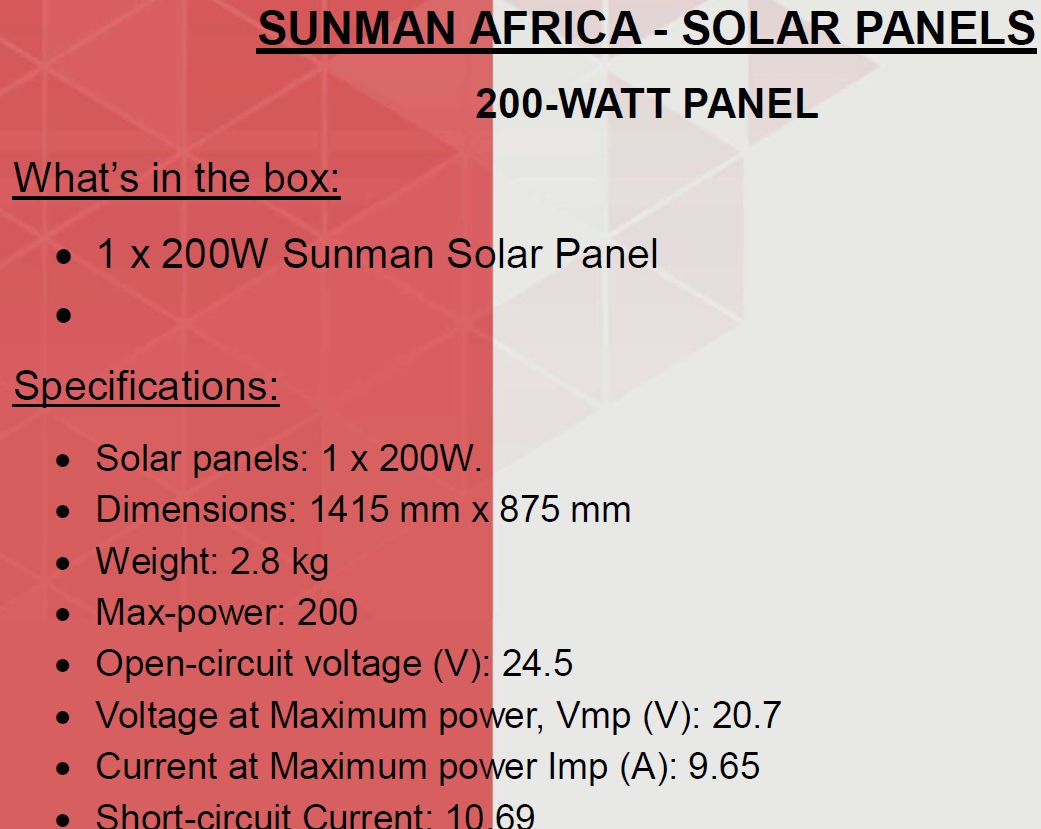 SunMan Flexible 200 Watt Solar Panel SunMan Flexible 200 Watt Solar Panel