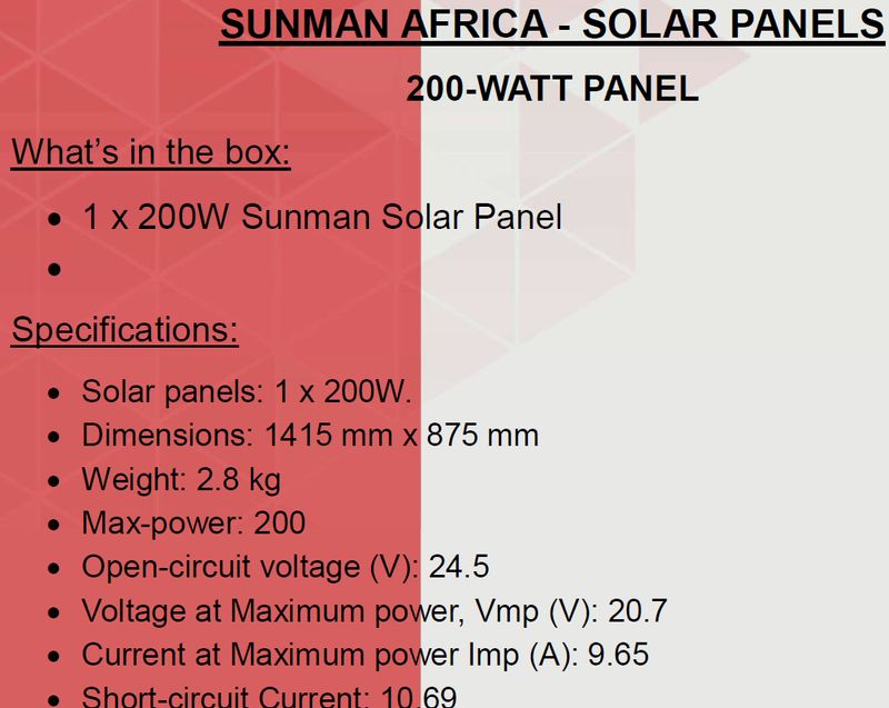 SunMan Flexible 200 Watt Solar Panel