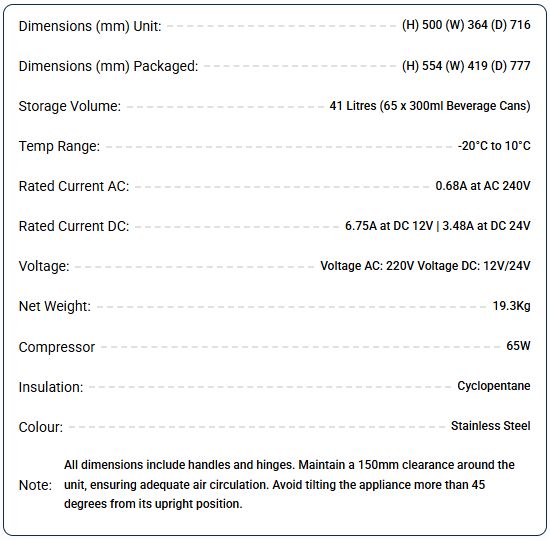SnoMaster 41L Single Compartment Mobile Fridge/Freezer AC/DC - Stainless Steel