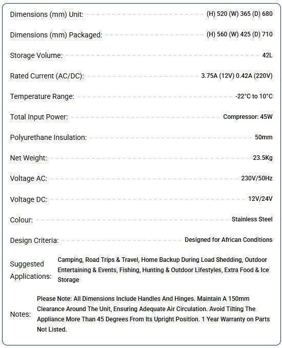 SnoMaster 42L Single Compartment Mobile Fridge/Freezer AC/DC - Stainless Steel SnoMaster 42L Single Compartment Mobile Fridge/Freezer AC/DC - Stainless Steel