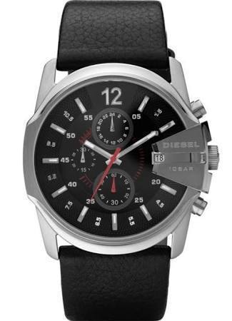 Diesel Master Chief Chronograph Black Dial Black Leather Men&#39;s Watch DZ4182