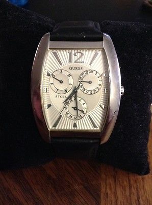 Guess Steel Men&#39;s Watch Leather Band G85880G