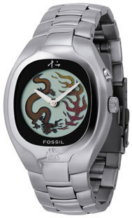 VINTAGE FOSSIL DRAGON QUARTZ JR8097-300211 ANIMATED DRAGON MENS WATCH