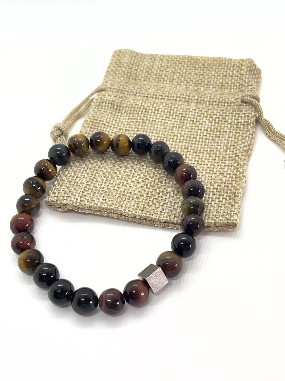 Bracelet "Œil Multiple" en Œil de Tigre, Œil de Taureau & Œil de Faucon