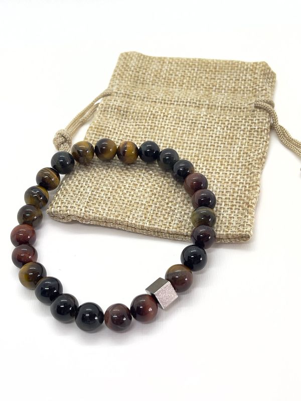 Bracelet "Œil Multiple" en Œil de Tigre, Œil de Taureau & Œil de Faucon