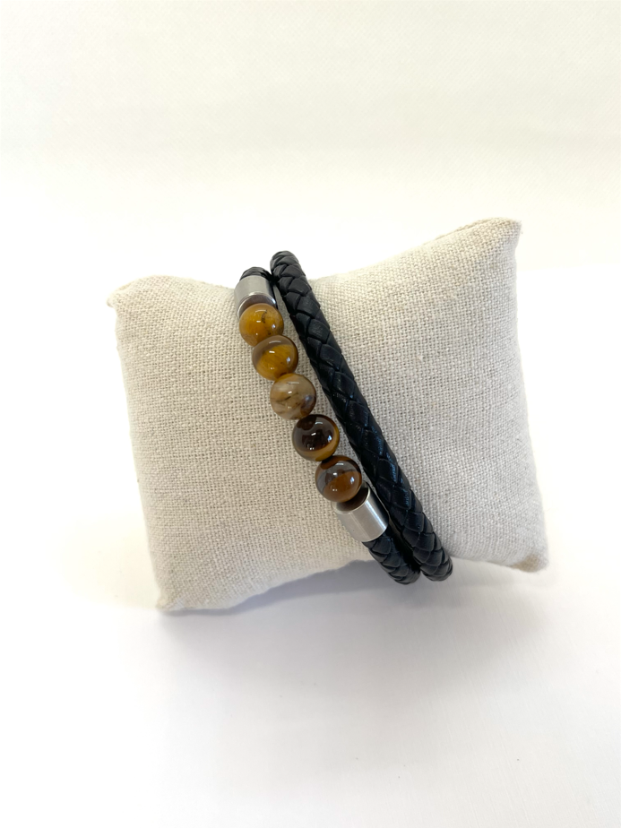 Bracelet cuir et œil de tigre