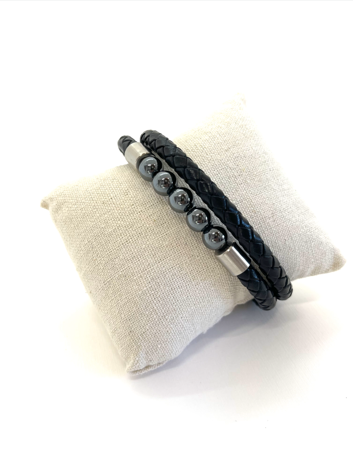 Bracelet cuir et Hématite