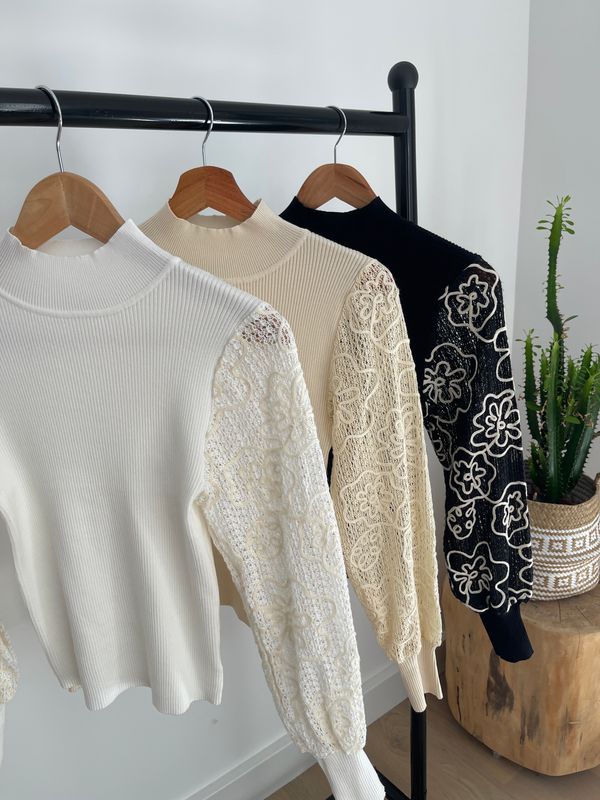 Pull en maille avec broderie au manches