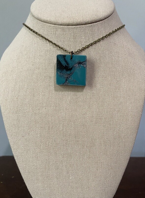 Turquoise Color Square with Silver and Black