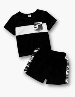 Baby Colour Block Camo Pocket Tee and Track Pants