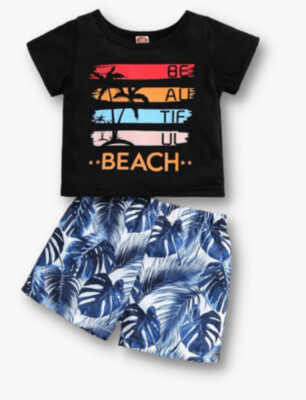 Baby Coconut Tree & Letter Graphic Tee & Tropical Print Shorts