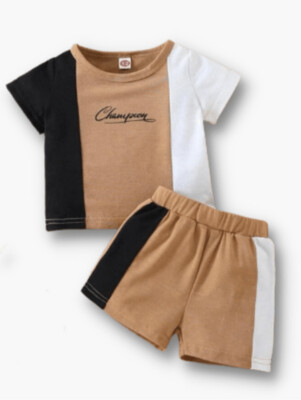 Baby Letter Colour block Tee & Shorts