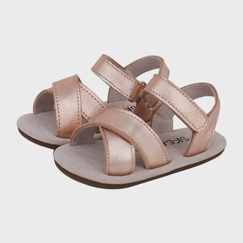 DESIGNED IN AUSKEANIE Baby & Toddler Leather Cross Sandals Rose Gold