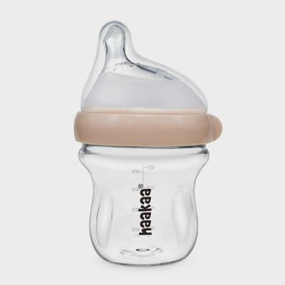 Haakaa Glass Baby Bottle 120ml Slow Teat Peach