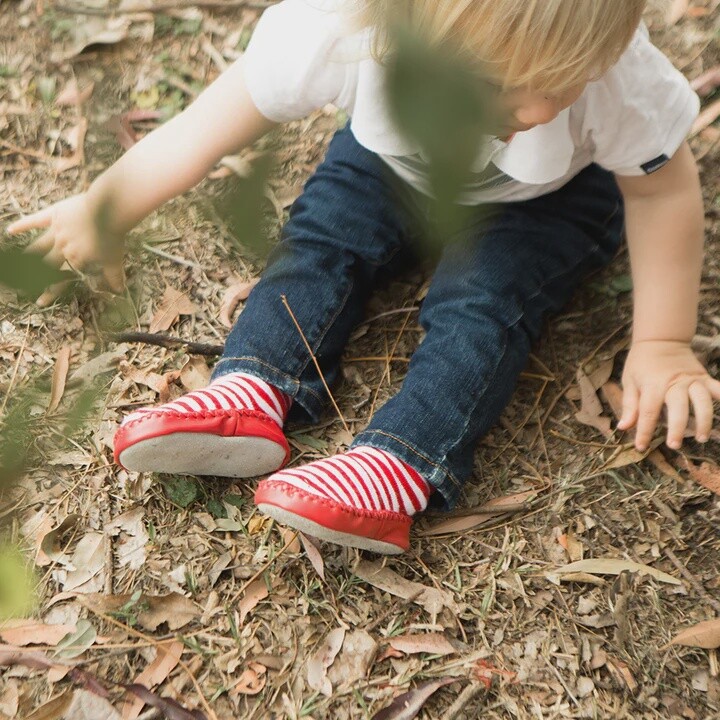 Moccasin Socks Leather &amp; Cotton Red