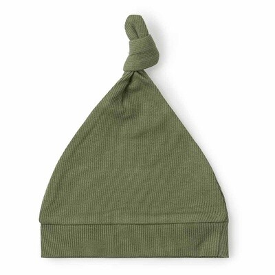 Olive Ribbed Organic Knotted Beanie