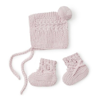 Pink Merino Wool Bonnet & Booties