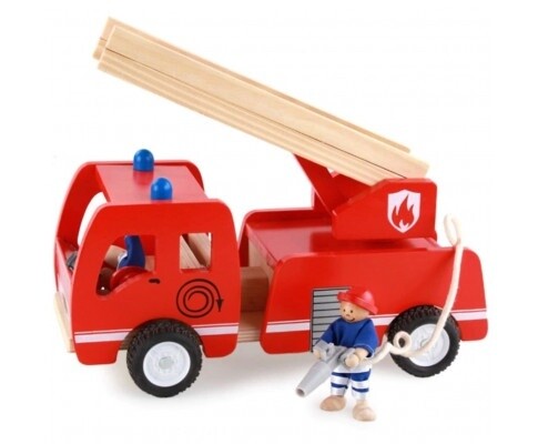 Fire truck wooden 3 years + with ladder and firemen Fire engine Red