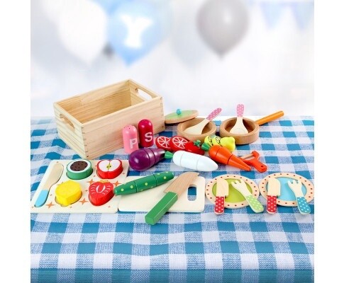 Keezi Kids Pretend Play Food Kitchen Wooden Toys Childrens Cooking Utensils Food