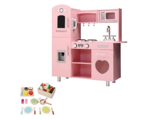 Keezi Kids Wooden Kitchen Pretend Play Sets Food Cooking Toys Children Pink