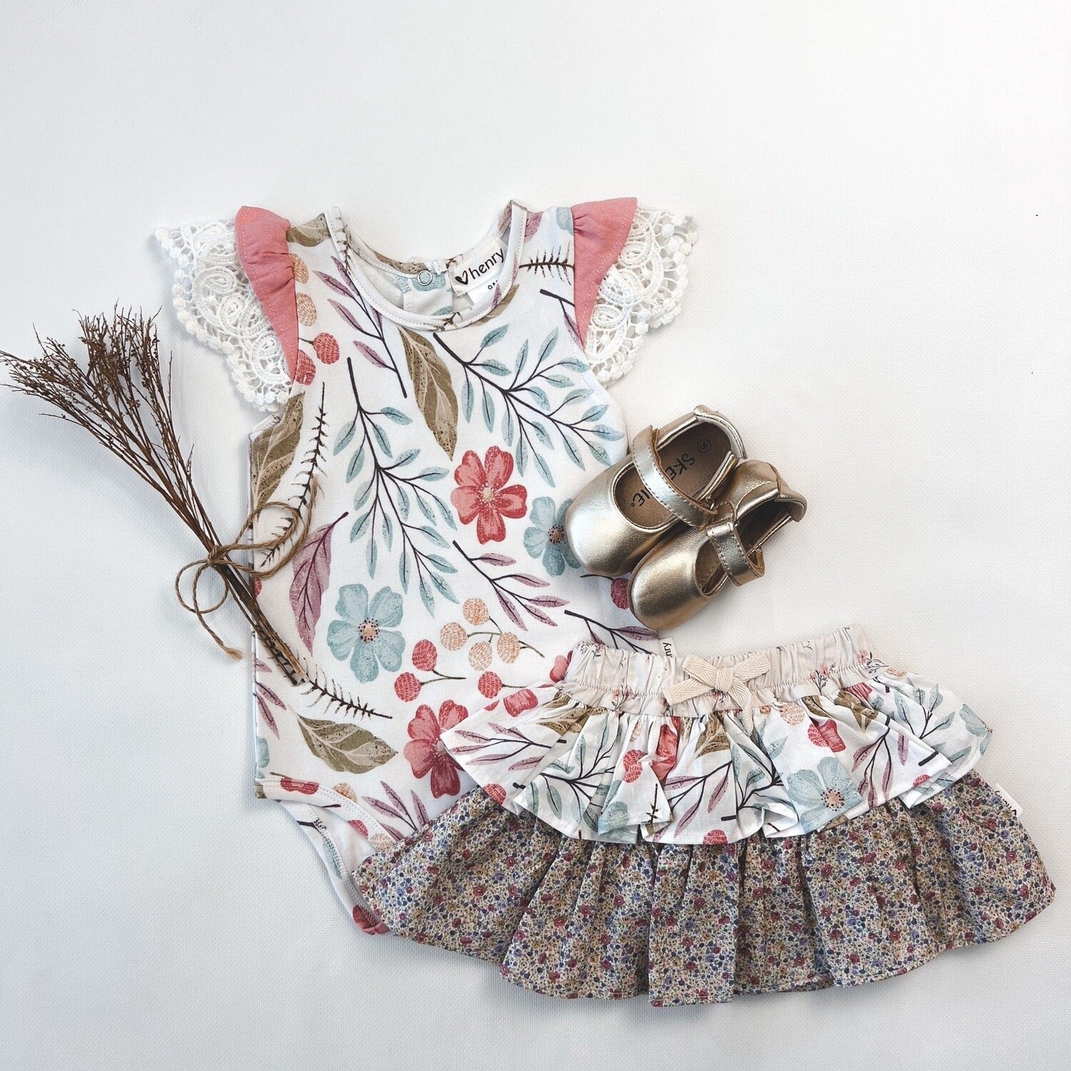 Baby Girls Knit Romper Fairy floss Floral