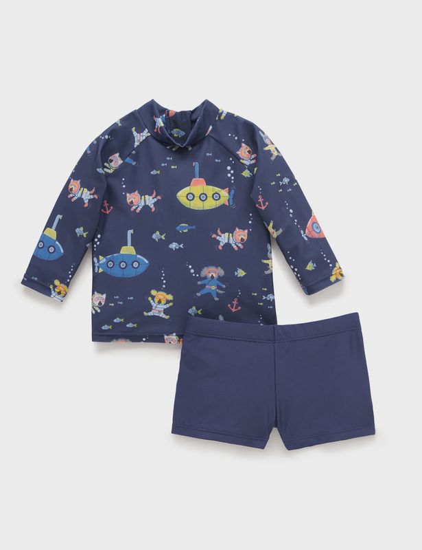 PRINTED L/S RASHIE SET- Submarine