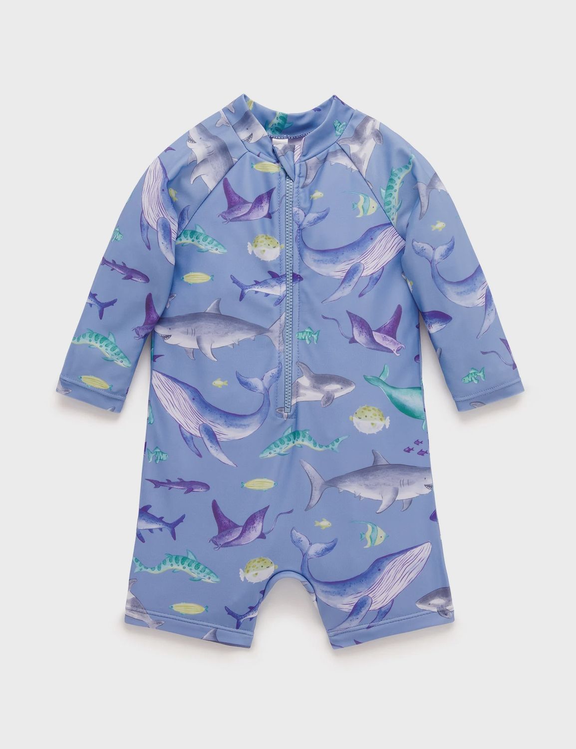 PRINTED L/S SUNSUIT- Shark