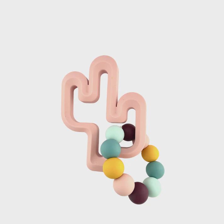 Silicone Cactus Ring Teether Duo- Blush rainbow