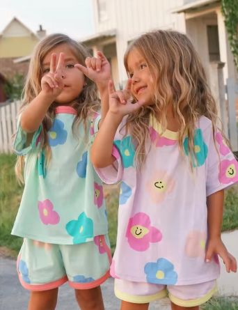 Flower Casual Girl Two Piece Set Blue