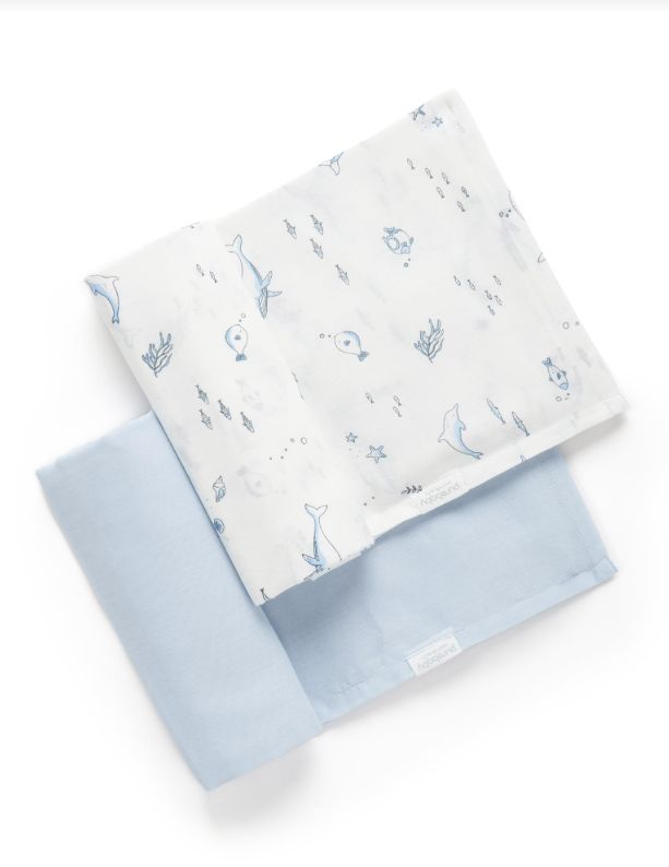 Muslin Wrap -Pale Blue Nautical 2pk