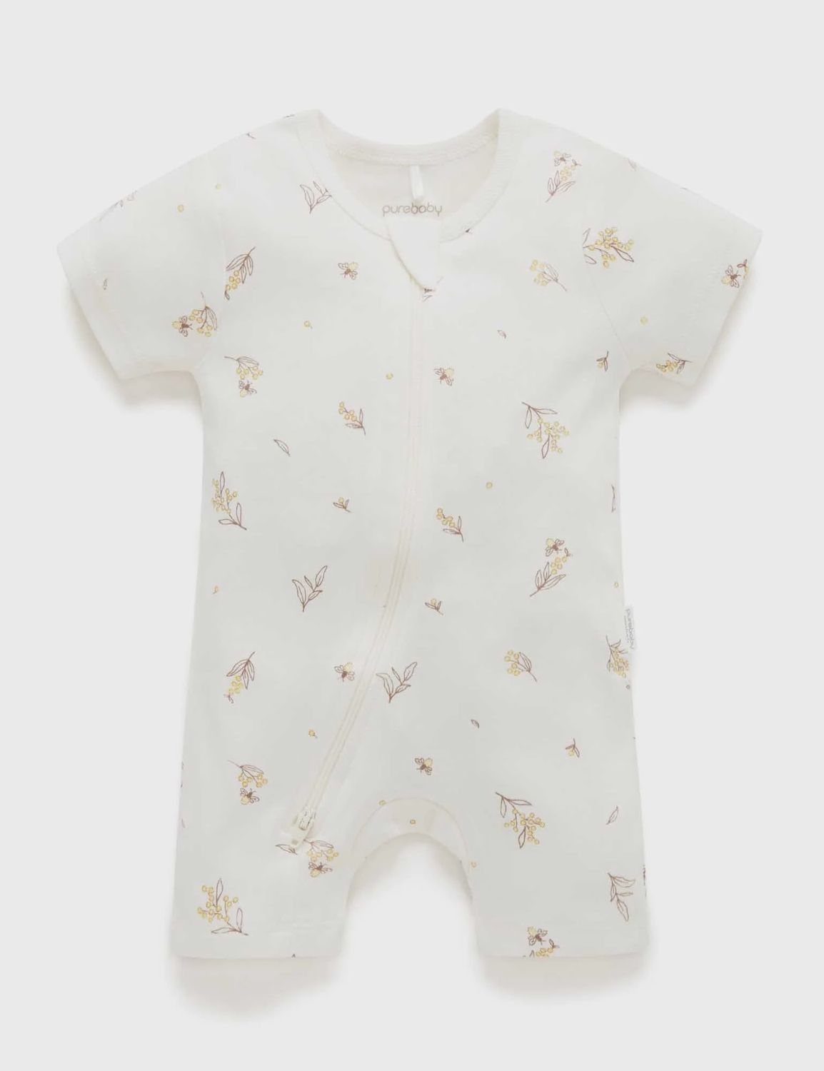 S/S SHORT LEG ZIP GROWSUIT- Vanilla Wattle Bee