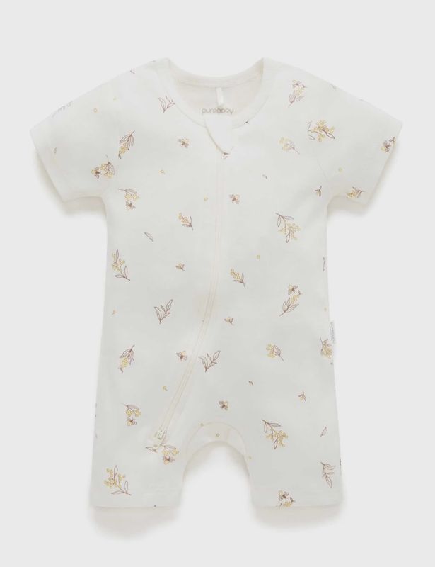 S/S SHORT LEG ZIP GROWSUIT- Vanilla Wattle Bee