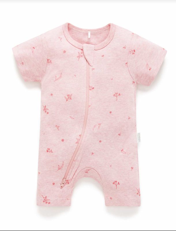 S/S SHORT LEG ZIP GROWSUIT-Pale Pink Blossom