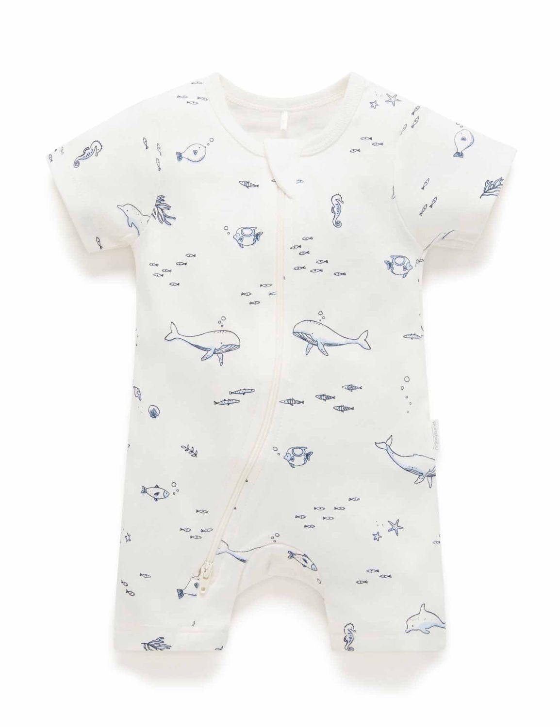 S/S SHORT LEG ZIP GROWSUIT- Vanilla Nautical
