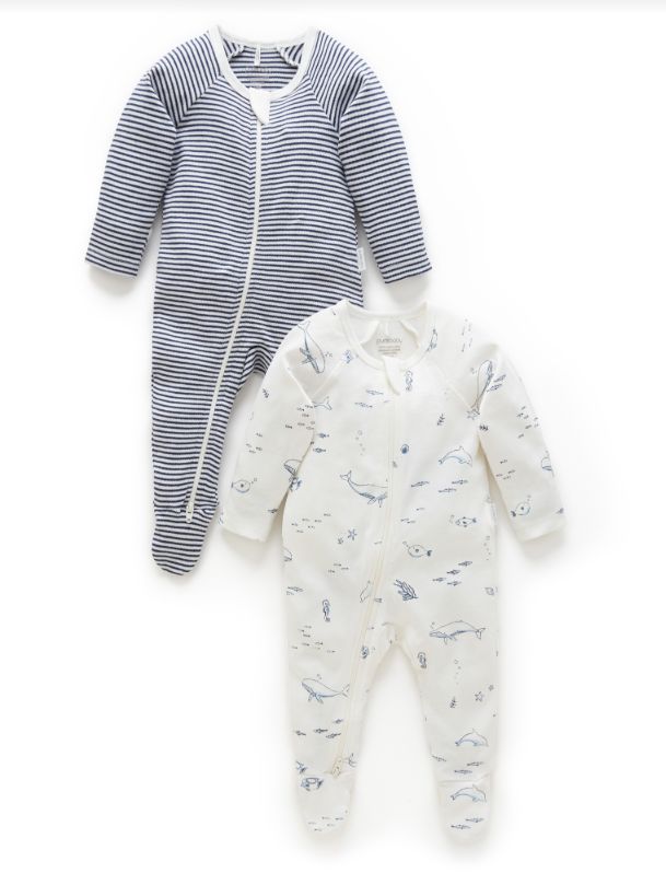 2 PACK ZIP GROWSUIT -Vanilla Nautical