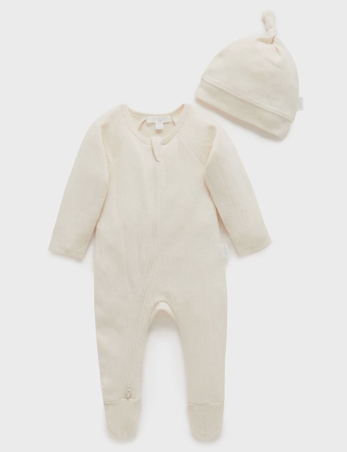 POINTELLE GROWSUIT &amp; HAT PACK-Wheat Melange
