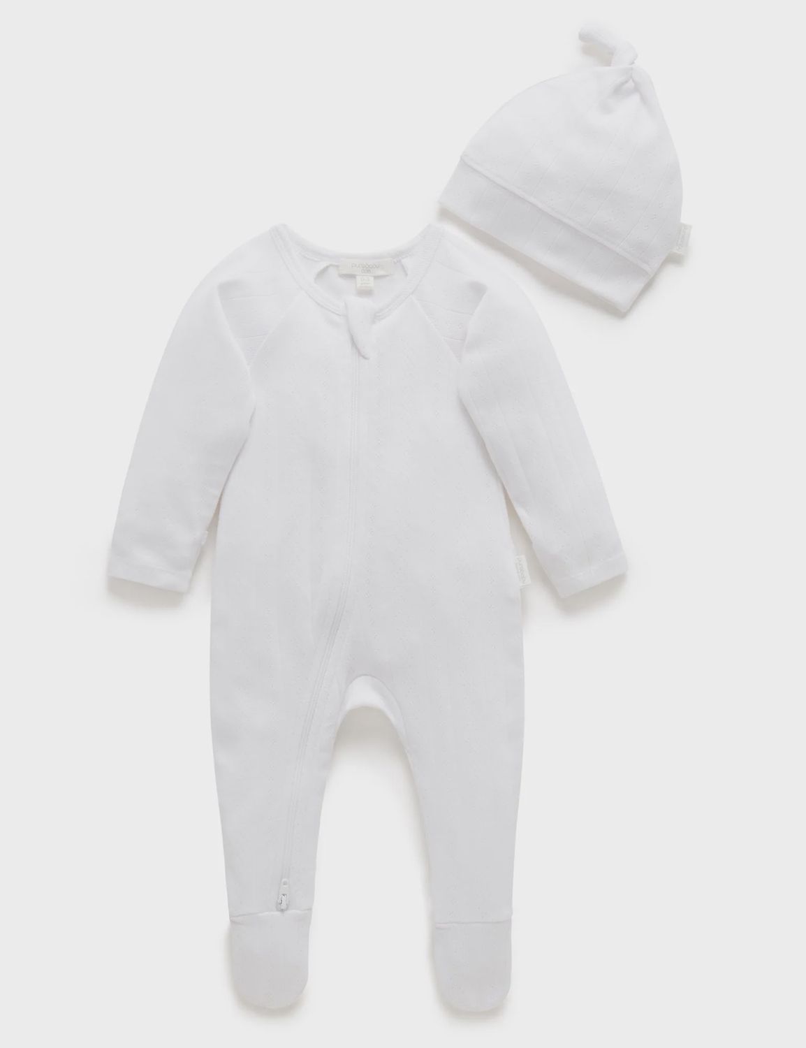POINTELLE GROWSUIT &amp; HAT PACK- White