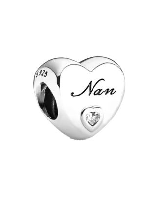 Sterling Silver Bracelet Charm-Heart shape Grandma, Nan, Wife