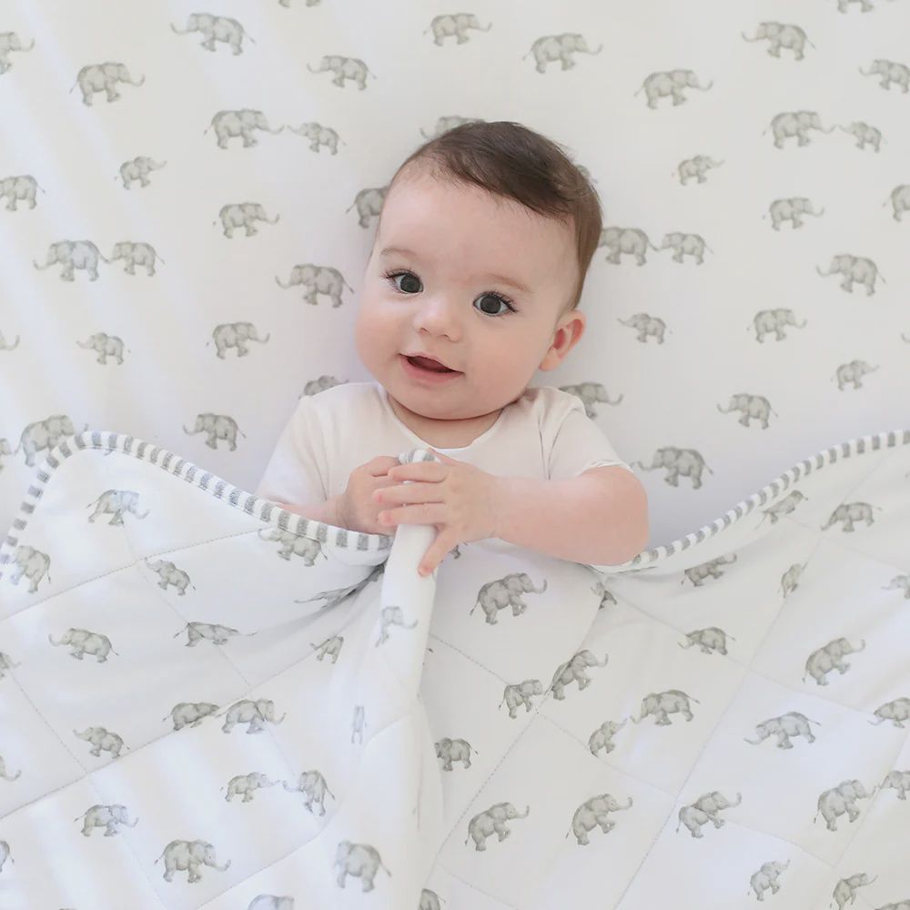 Reversible Quilted Cot Comforter - Watercolour Elephant