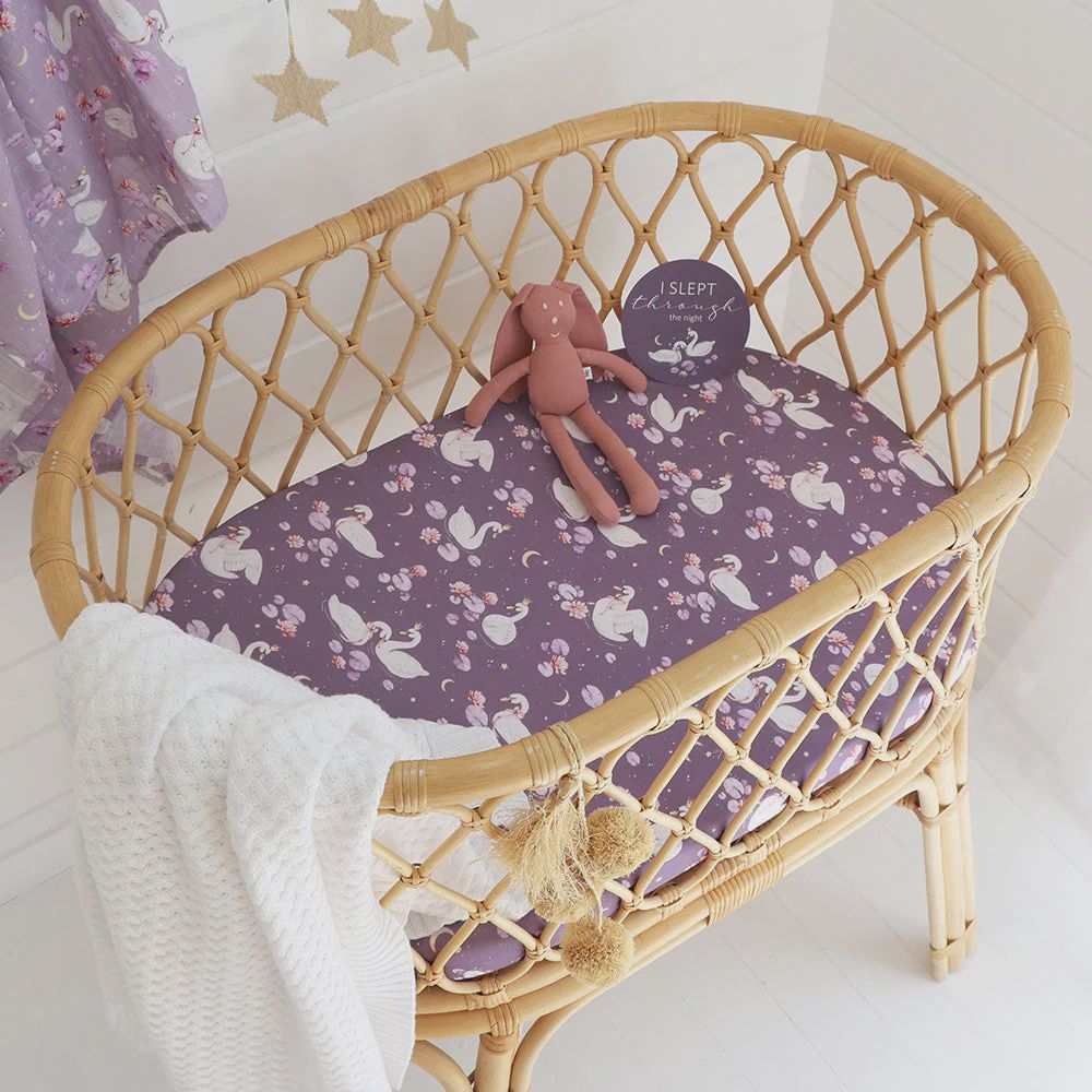 Midnight Swan Organic Bassinet Sheet/ Change pad Cover